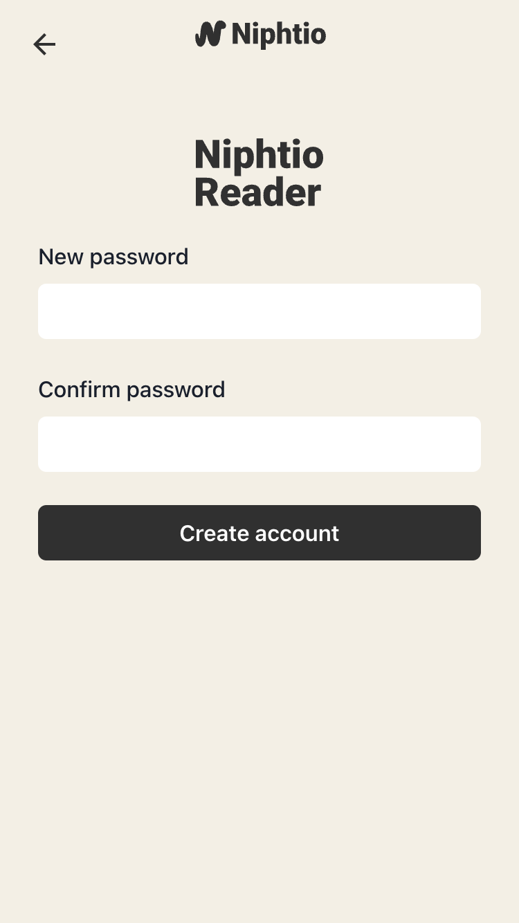 Niphtio's page that has a field to enter your password, and a second field to confirm your password.